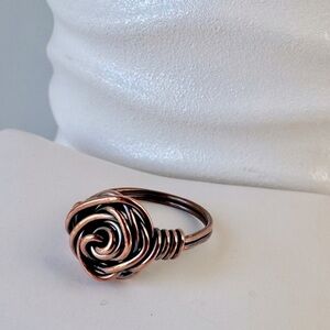 Copper Wire Wrapped Rose Flower Ring
